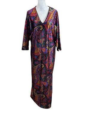 Vintage Apostrophe Brand Black Paisley Long Nightgown See Measurements‎
